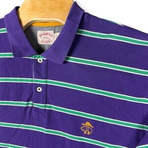 Brooks Brothers Polo Shirt Mens Medium Green Purple Striped Slim Fit Long Sleeve